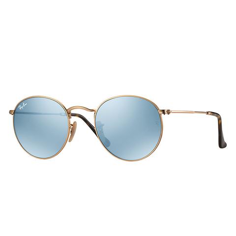 Ray Ban Round Flat Lenses Unisex Sunglasses Lenti: Grigio, Montatura: Oro - Rb3447n 001/30 50-21