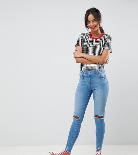 Parisian Tall - Enge Jeans Mit Aufgerissenen Knien - Blau