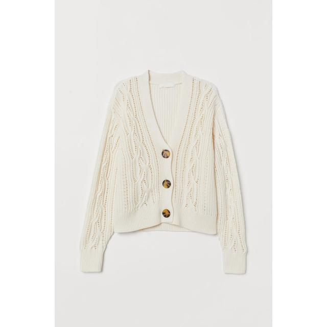 Cardigan Mit Zopfmuster White Damen From H M On 21 Buttons