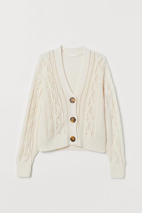 Cardigan Mit Zopfmuster White Damen From H M On 21 Buttons