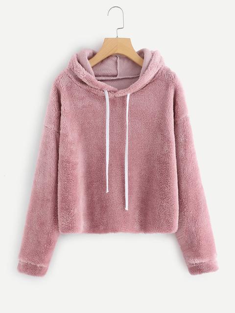 Drop Shoulder Faux Fur Hoodie