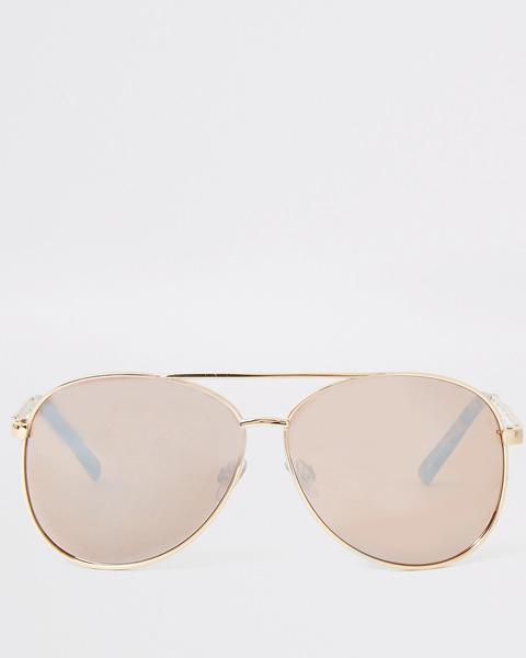 Gold Tone Chain Trim Aviator Sunglasses