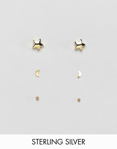 Kingsley Ryan - Orecchini A Bottone In Argento Sterling Placcato Oro Con Luna E Stelle - Argento