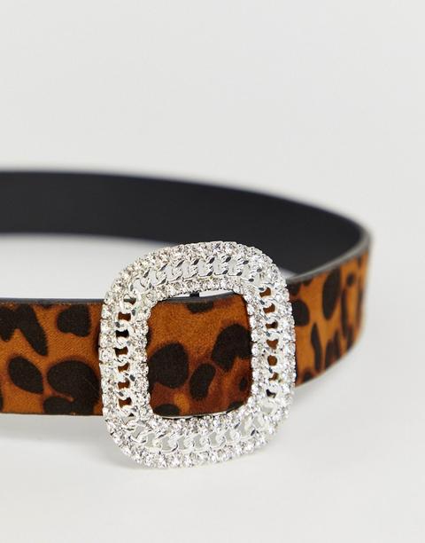 Cinturón Para Cadera Y Cintura Con Diseño De Leopardo Y Hebilla De Strass Y Carey De Asos Design-marrón