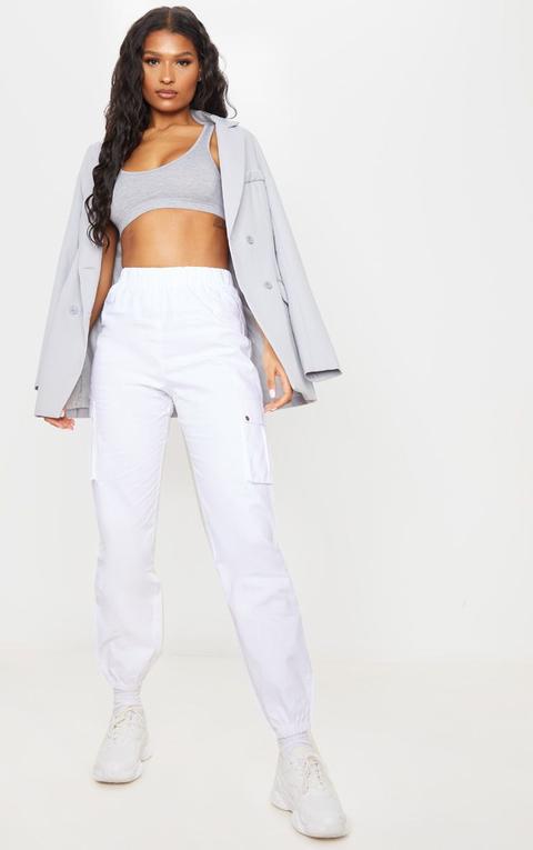 White Pocket Detail Cargo Trousers