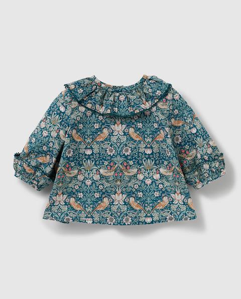 Dulces - Blusa De Bebé Niña Verde Con Estampado Liberty