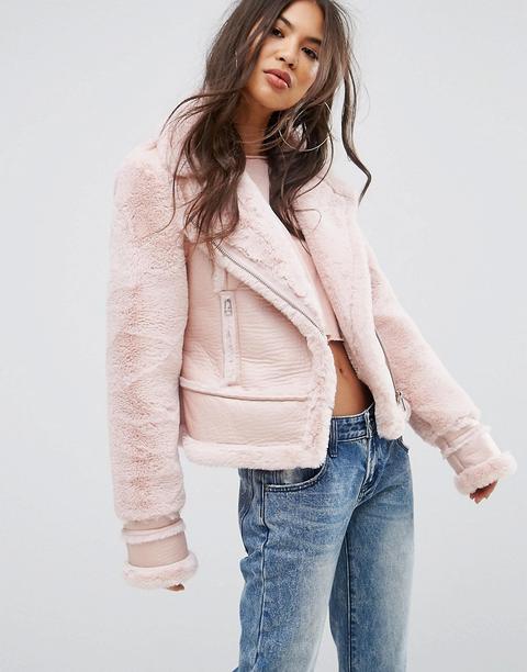 Prettylittlething - Giacca Stile Aviatore In Pelle Scamosciata Sintetica - Rosa