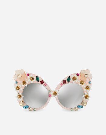 Occhiale Da Sole Butterfly In Acetato E Metallo Con Cristalli