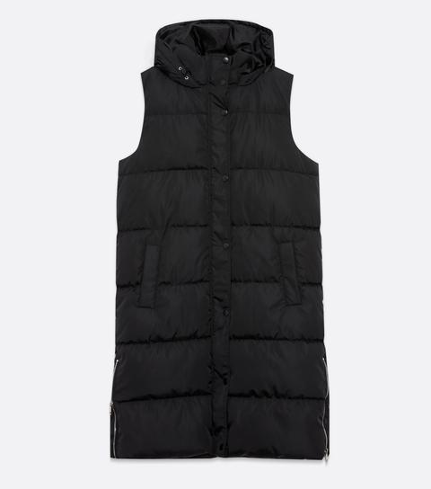 Black Hooded Long Gilet New Look