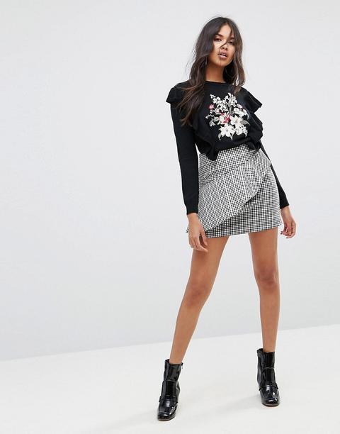 River Island Check Frill Front A-line Mini Skirt