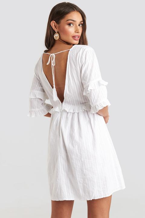 Open Back Ruffle Sleeve Mini Dress Weiß