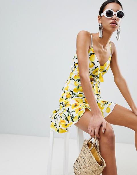 Vestido Con Abertura Y Estampado De Limones De Boohoo