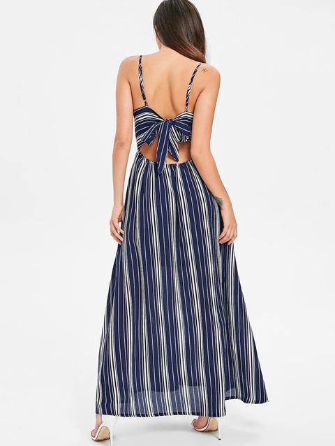 Maxi Vestito Annodato A Fiocco A Righe Midnight Blue