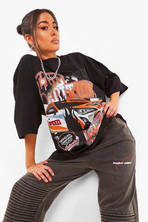 Womens Oversized T-shirt With Front And Back Graphic - Black - M, Black