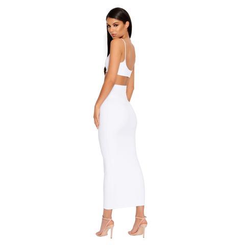 All Night Long Crop Top And Maxi Skirt Two Piece In White