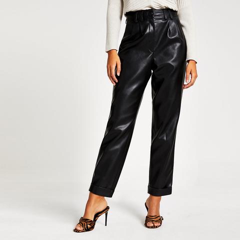 Black Faux Leather High Waisted Peg Trousers