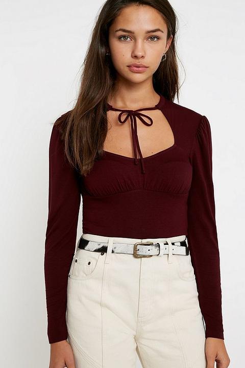 Uo Cut-out Tie Front Top - Red S At Urban Outfitters