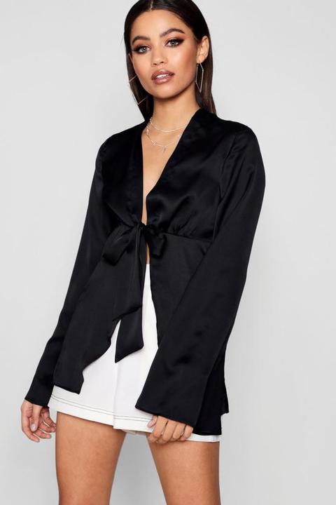 Flare Sleeve Tie Front Kimono