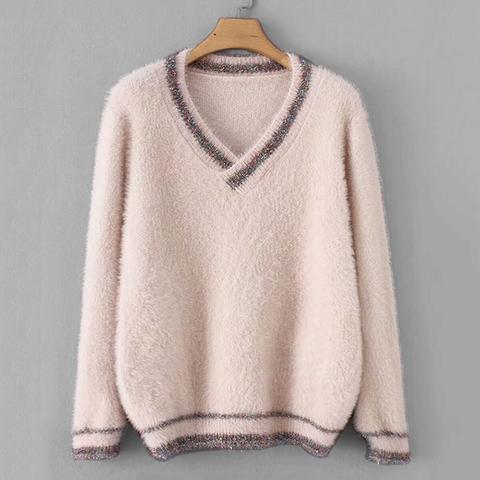 Maglione Morbido Con Scollo A V Con Bordo A Contrasto