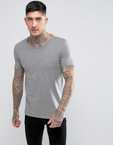 Camiseta De Cuello Redondo Básica En Gris Tooles De Boss