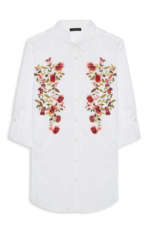 White Embroidered Long Shirt