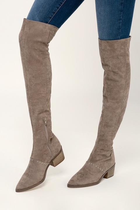 Zaria Taupe Suede Over The Knee Boots 