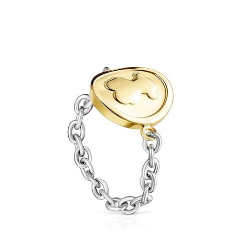 Anillo Tous Good Vibes Bicolor Con Cadena De Acero