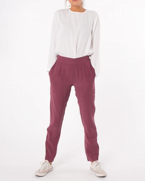 Pantalón Tencel Baggy Bajo Ajustado Berenjena