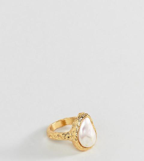 Asos Design Gold Plated Ring With Faux Fresh Water Pearl