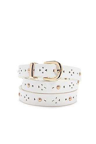 Forever 21 Studded Skinny Hip Belt White