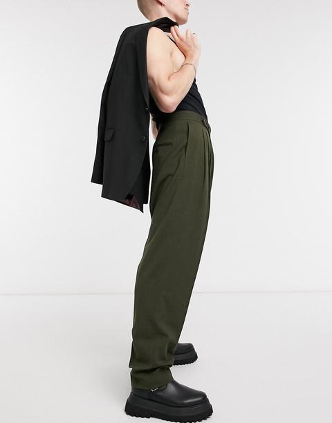 Pantalones De Vestir De Corte Slim Con Talle Alto De Tejido Microtexturizado De Asos Design-verde