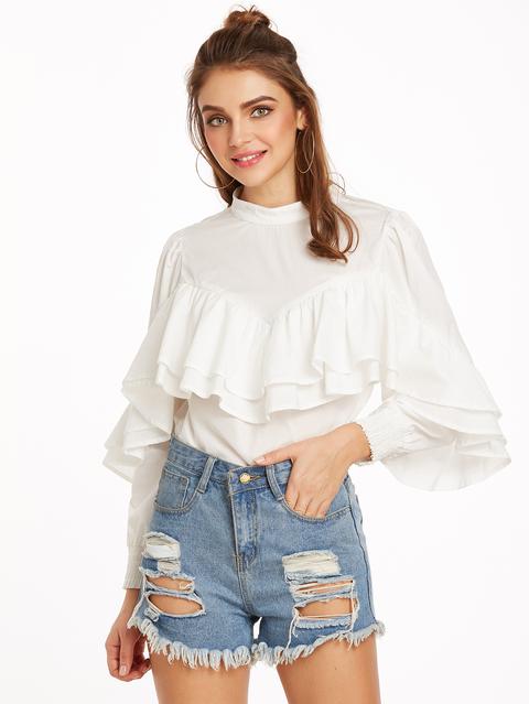 Blusa Con Volantes Casual Blanco