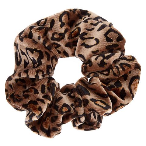 Claire's Medium Leopard Velvet Hair Scrunchie - Brown