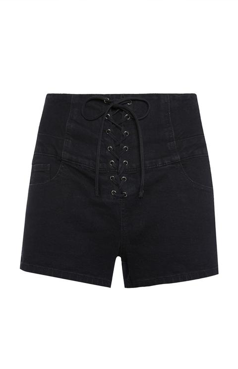 Black Lace Up Denim Short