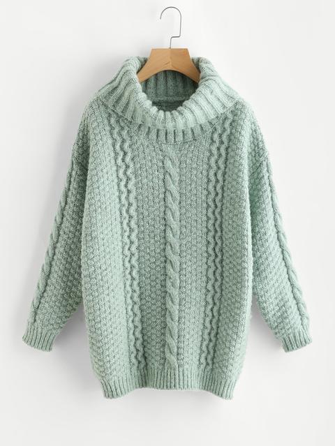 Roll Neck Mixed Knit Chunky Jumper