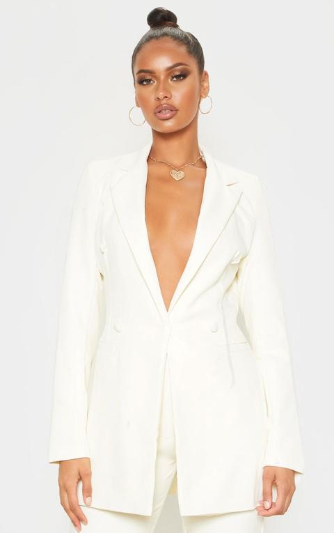 Cream Double Breasted Woven Blazer