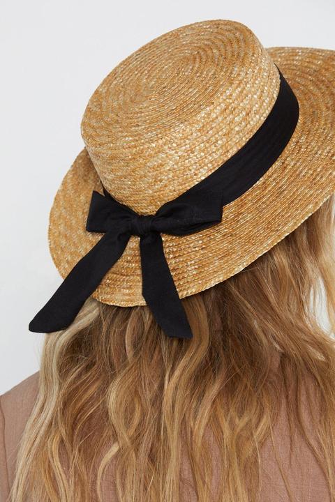 Womens Straw Play Bow Hat