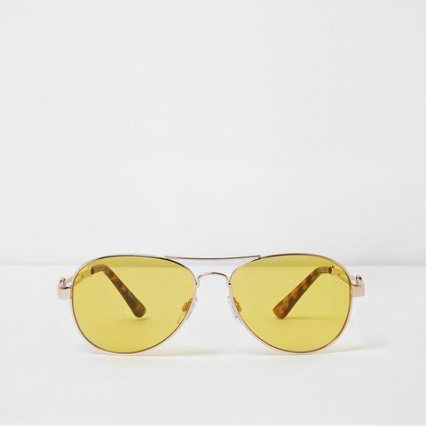 Gold Tone Yellow Lens Aviator Sunglasses