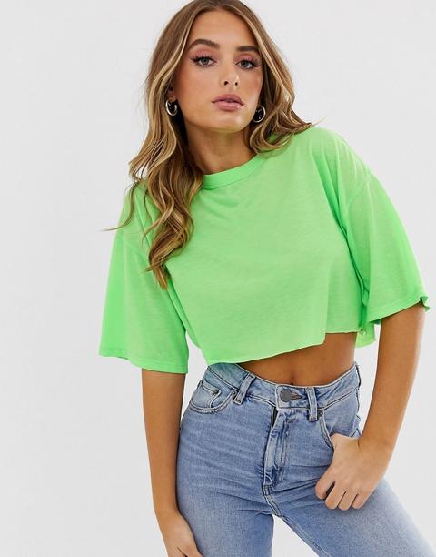 Asos Design - T-shirt Molto Corta Con Bordi Grezzi - Verde