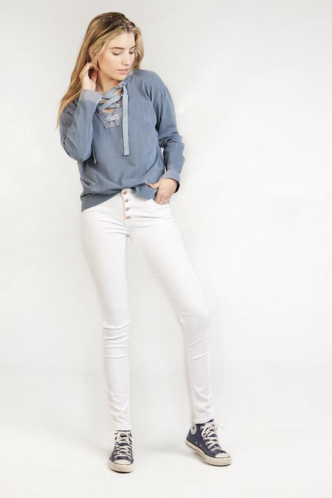 Jeans Pitillo Botones Blanco