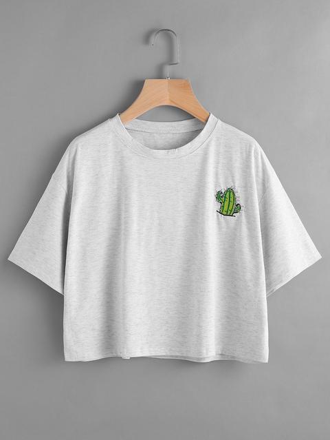 Cactus Embroidered Drop Shoulder Tee