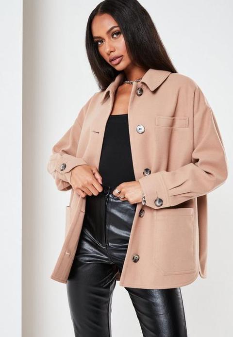 Petite Camel Oversized Pocket Shacket, Camel
