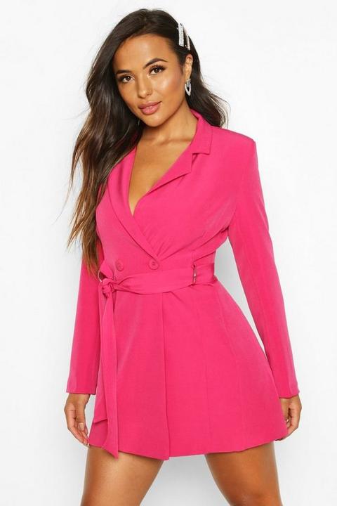 pink belted blazer dress