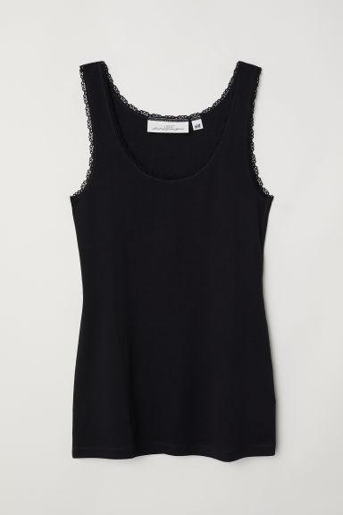 H & M - Canotta Con Pizzo - Nero