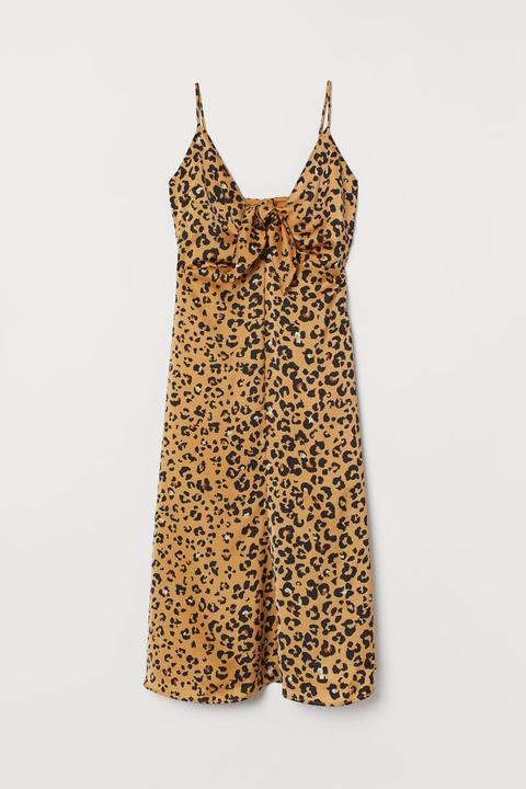 H & M - Abito In Satin Con Nodo - Giallo