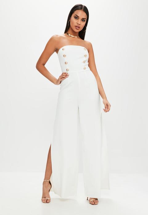 white bandeau wide leg jumpsuit