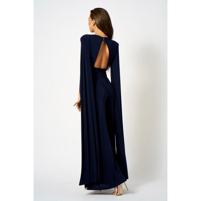 plunge front cape jumpsuit