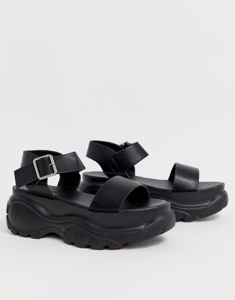 black chunky flat sandals