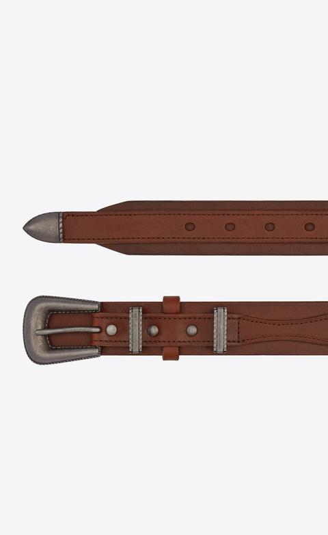 Cintura Folk In Pelle Color Cognac