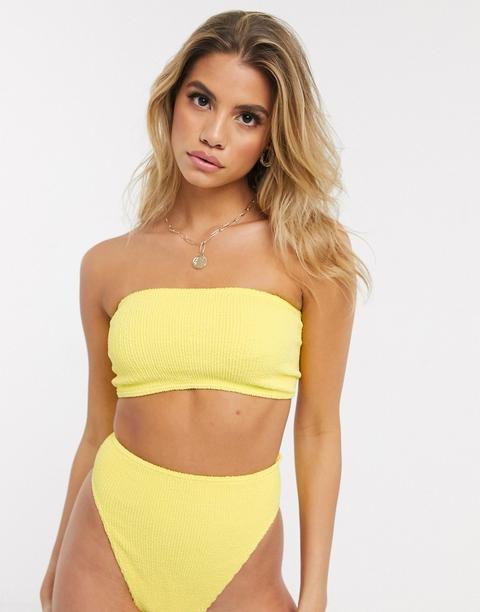 Top De Bikini Palabra De Honor De Efecto Arrugado En Amarillo Mix And Match De Asos Design